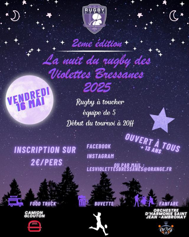 Nuit du rugby 2025 des Violettes Bressanes 16 mai 2025 animée par l'OHSJA